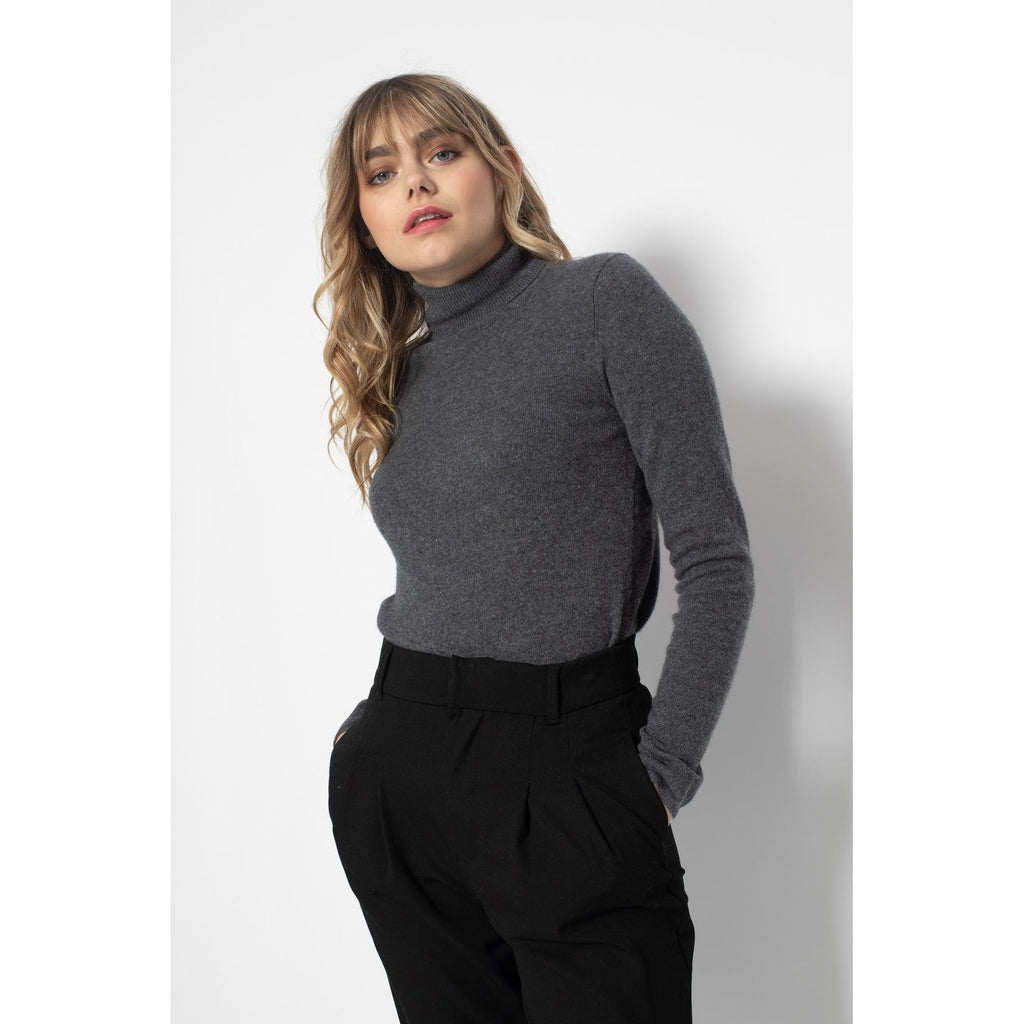 Pull Col Roulé Ashley Gris Sombre, 100% Cachemire, 2 Fils, Jersey - Femme - Perfect Cashmere - The Bradery