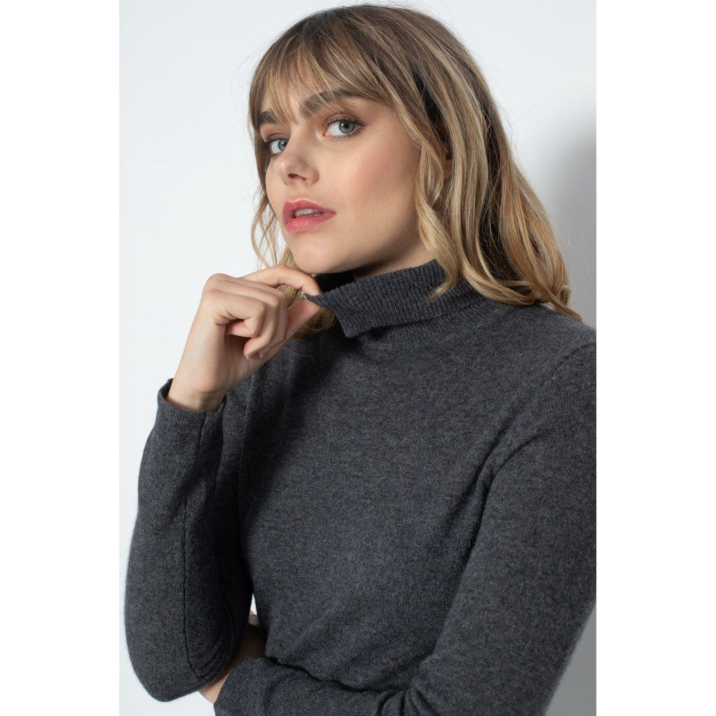 Pull Col Roulé Ashley Gris Sombre, 100% Cachemire, 2 Fils, Jersey - Femme - Perfect Cashmere - The Bradery
