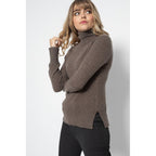Pull Col Roulé Loose Tracy Taupe, 100% Cachemire, 2 Fils, Jersey - Femme - Perfect Cashmere - The Bradery