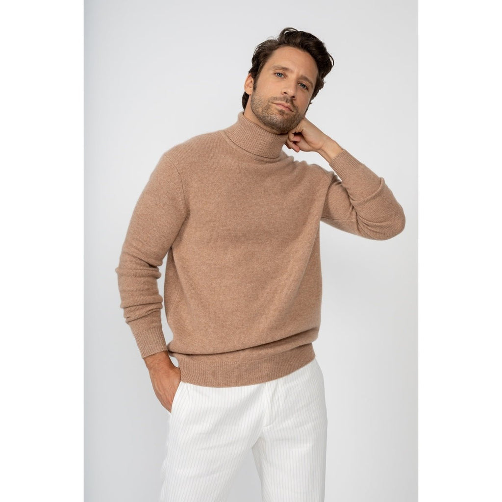 Pull Col Roulé Marius Camel, Jersey, 345 Gr, 100% Cachemire, 4 Fils - Homme - Perfect Cashmere - The Bradery