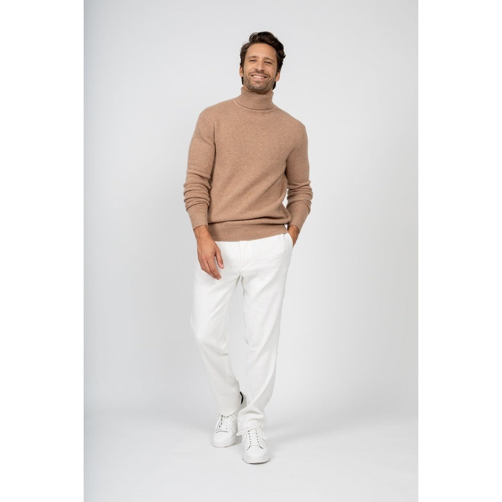 Pull Col Roulé Marius Camel, Jersey, 345 Gr, 100% Cachemire, 4 Fils - Homme - Perfect Cashmere - The Bradery