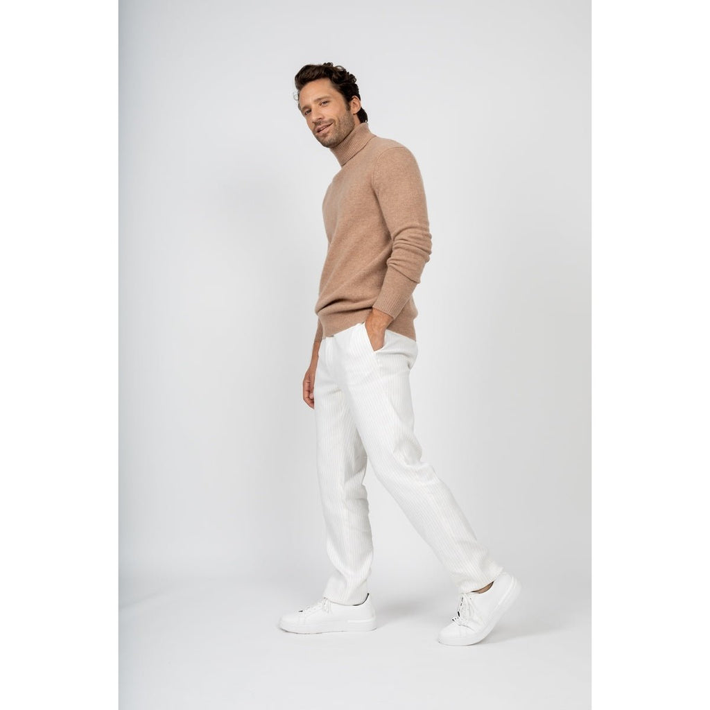 Pull Col Roulé Marius Camel, Jersey, 345 Gr, 100% Cachemire, 4 Fils - Homme - Perfect Cashmere - The Bradery