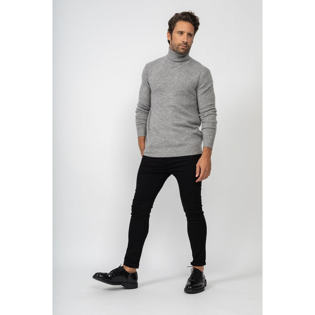 Pull Col Roulé Marius Gris Chine, Jersey, 345 Gr, 100% Cachemire, 4 Fils - Homme - Perfect Cashmere - The Bradery