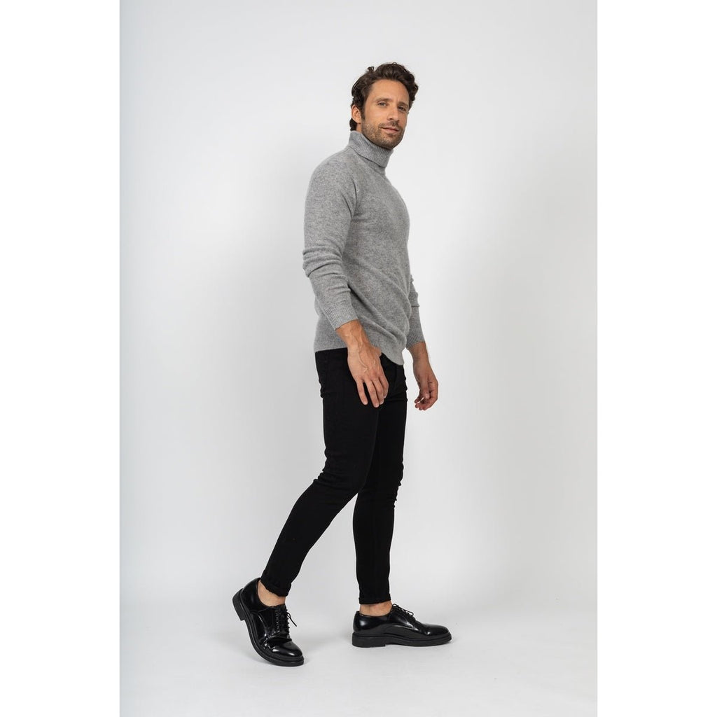 Pull Col Roulé Marius Gris Chine, Jersey, 345 Gr, 100% Cachemire, 4 Fils - Homme - Perfect Cashmere - The Bradery