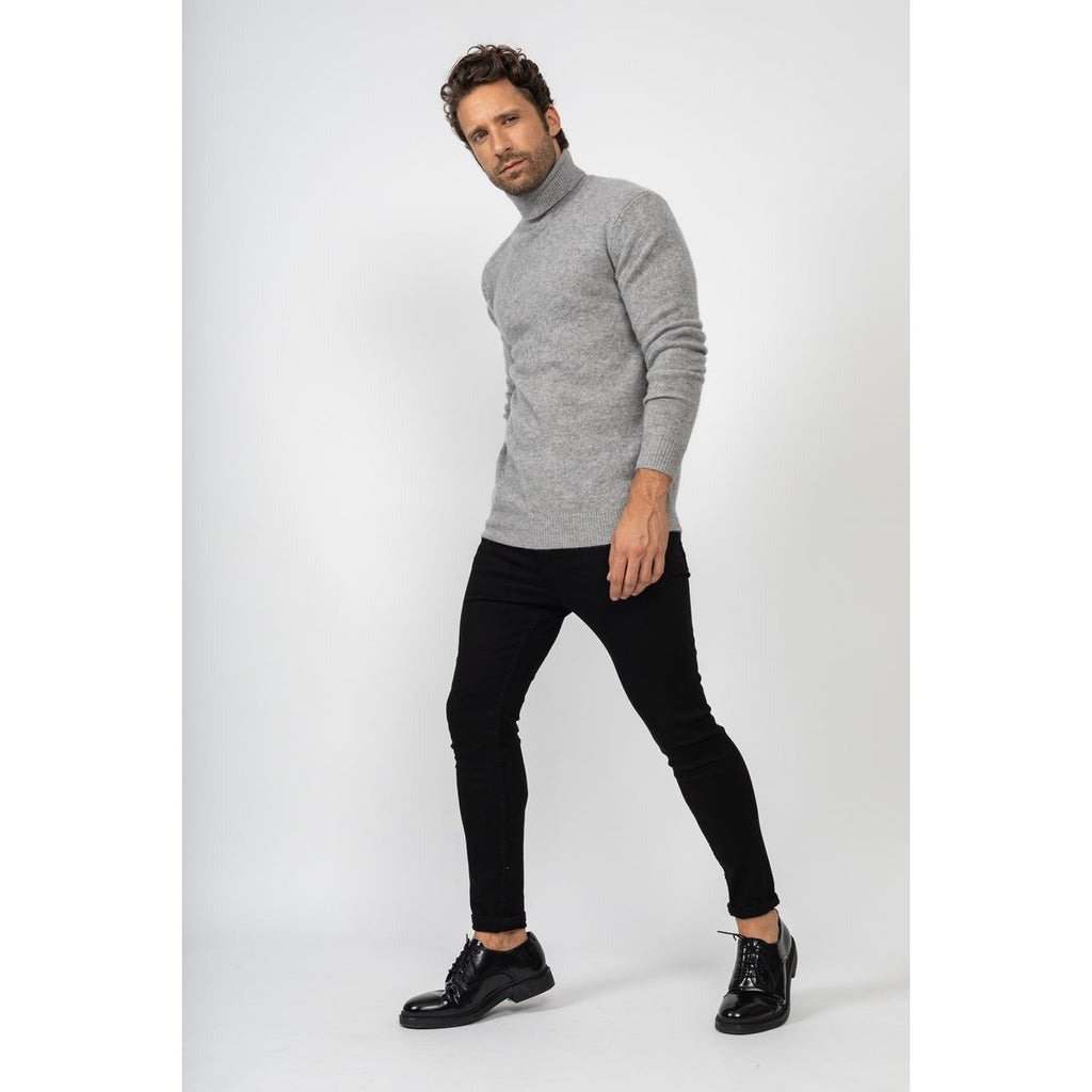 Pull Col Roulé Marius Gris Chine, Jersey, 345 Gr, 100% Cachemire, 4 Fils - Homme - Perfect Cashmere - The Bradery
