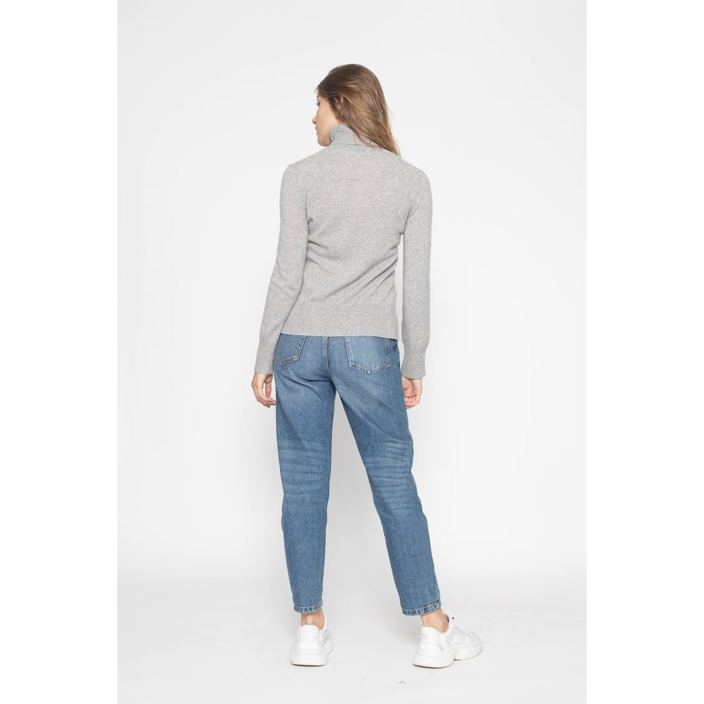 Pull Col Roulé Tracy Gris Chine, Jersey, 100% Cachemire, 2 Fils - Femme - Perfect Cashmere - The Bradery