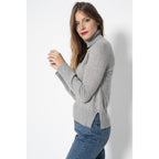 Pull Col Roulé Tracy Gris Chine, Jersey, 100% Cachemire, 2 Fils - Femme - Perfect Cashmere - The Bradery