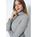 Pull Col Roulé Tracy Gris Chine, Jersey, 100% Cachemire, 2 Fils - Femme - Perfect Cashmere - The Bradery