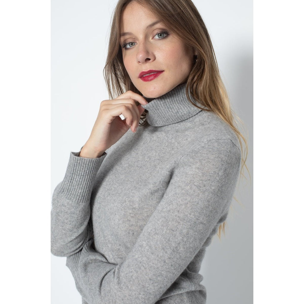 Pull Col Roulé Tracy Gris Chine, Jersey, 100% Cachemire, 2 Fils - Femme - Perfect Cashmere - The Bradery