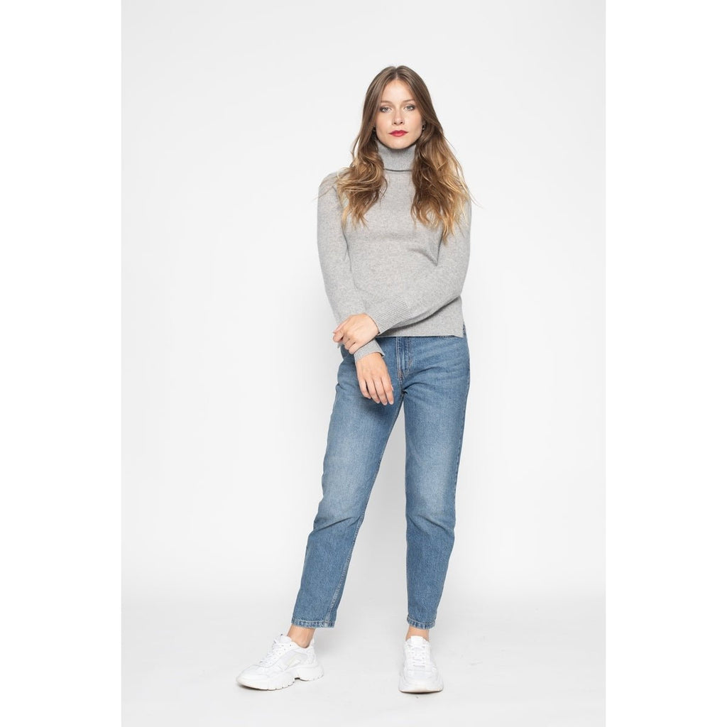 Pull Col Roulé Tracy Gris Chine, Jersey, 100% Cachemire, 2 Fils - Femme - Perfect Cashmere - The Bradery
