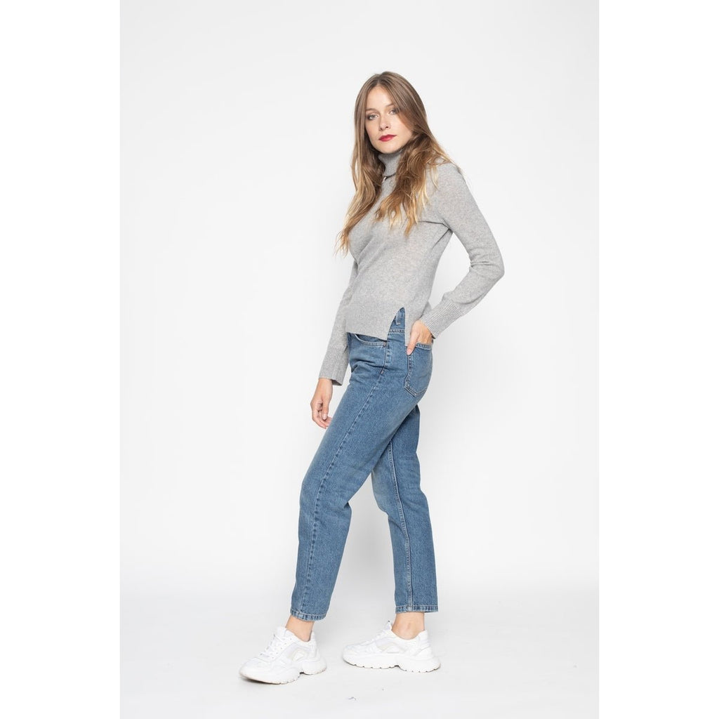 Pull Col Roulé Tracy Gris Chine, Jersey, 100% Cachemire, 2 Fils - Femme - Perfect Cashmere - The Bradery
