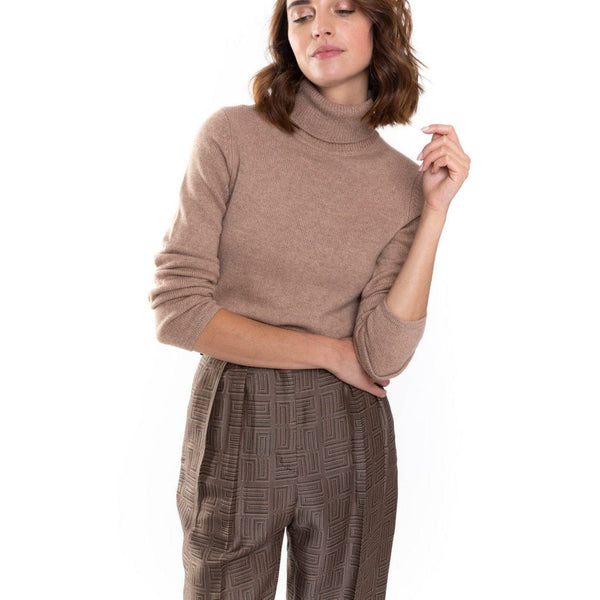 Pull Col Roulé Willow Camel, 100% Cachemire, 4 Fils, Jersey, 271Gr - Femme - Perfect Cashmere - The Bradery