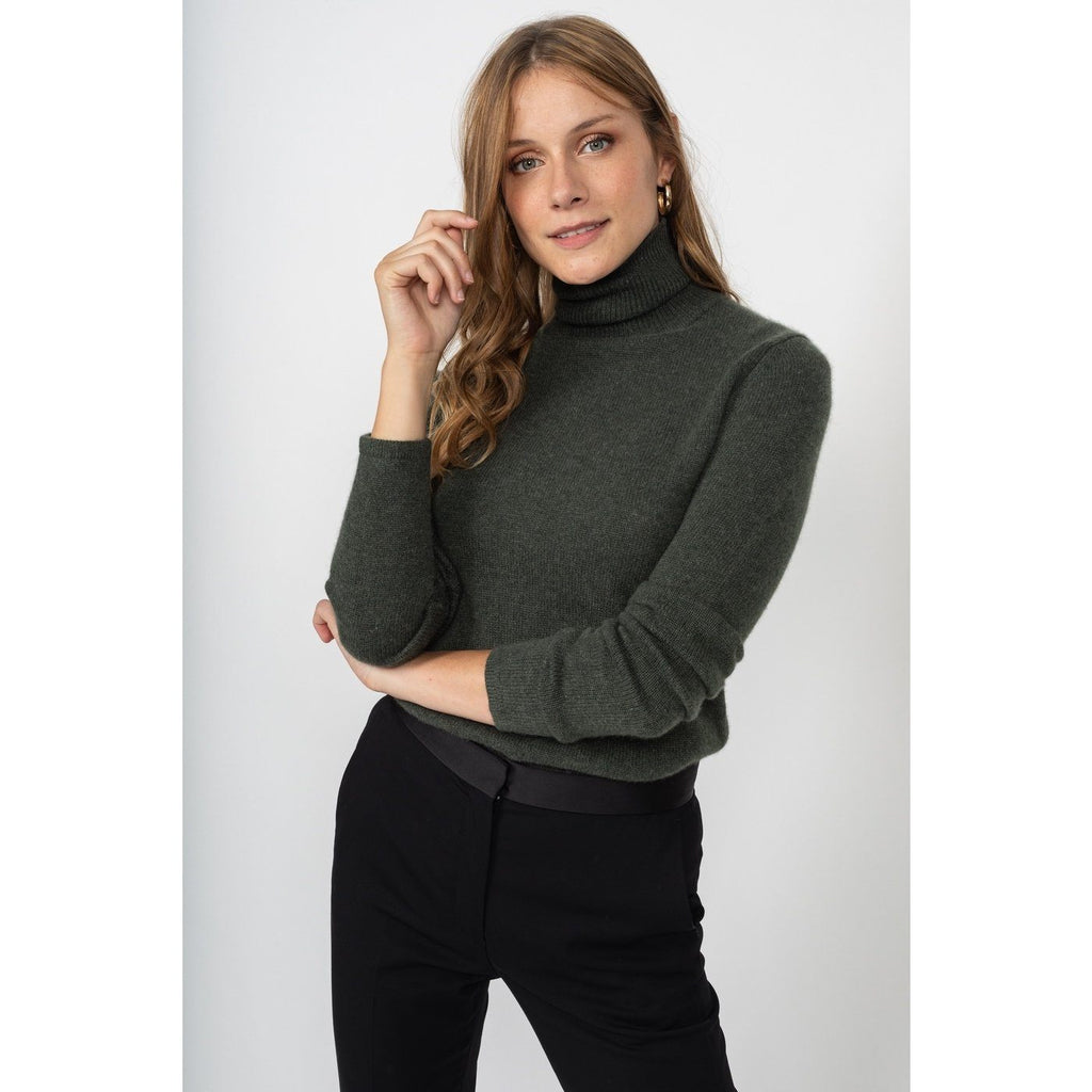 Pull Col Roulé Willow Vert Sombre, 100% Cachemire, 4 Fils, Jersey, 271Gr - Femme - Perfect Cashmere - The Bradery