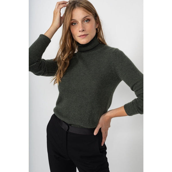 Pull Col Roulé Willow Vert Sombre, 100% Cachemire, 4 Fils, Jersey, 271Gr - Femme - Perfect Cashmere - The Bradery