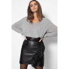 Pull Col V Décolleté V Au Dos Opal Gris Chiné, 100% Cachemire, 2 Fils, Jersey - Femme Pulls - Col V Just Cashmere