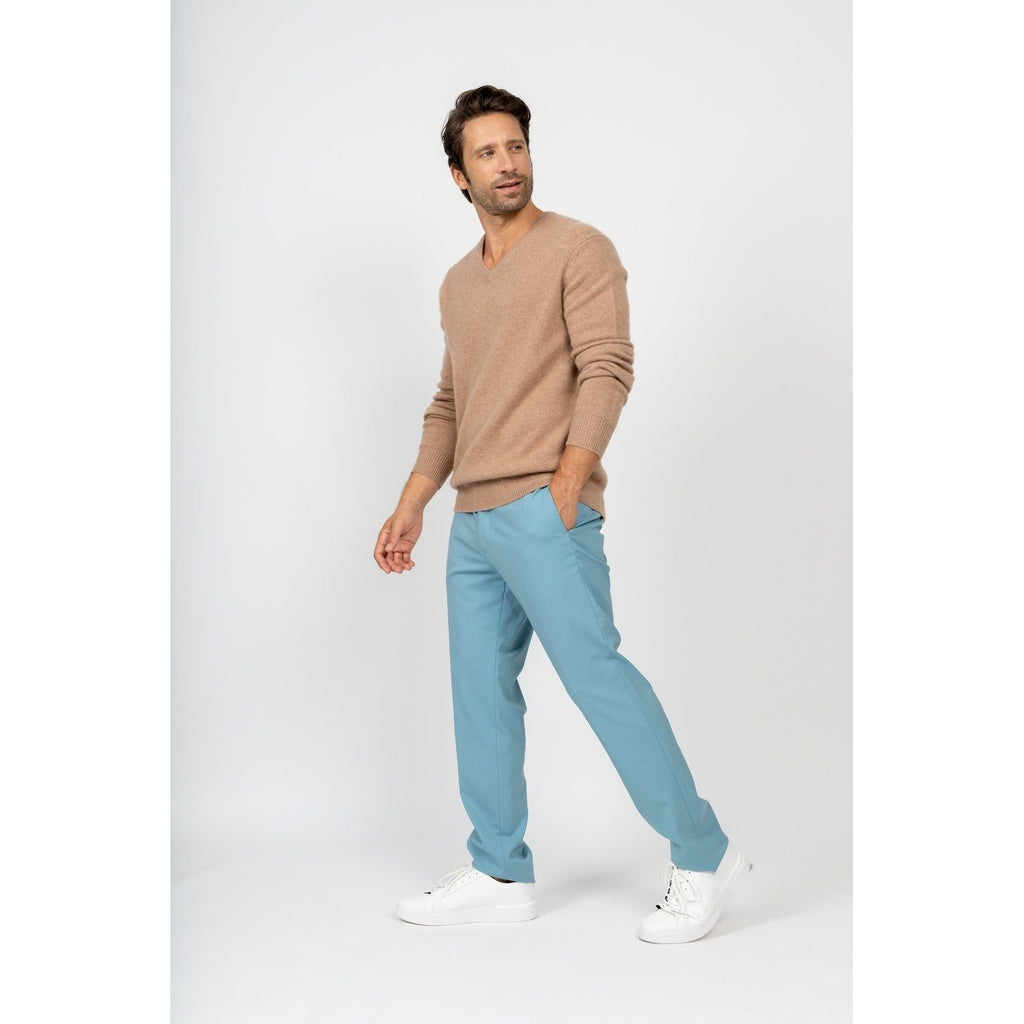 Pull Col V Enzo Camel, 100% Cachemire, 4 Fils, Jersey, 332Gr - Homme - Perfect Cashmere - The Bradery