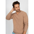 Pull Col V Enzo Camel, 100% Cachemire, 4 Fils, Jersey, 332Gr - Homme - Perfect Cashmere - The Bradery