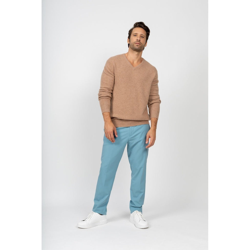 Pull Col V Enzo Camel, 100% Cachemire, 4 Fils, Jersey, 332Gr - Homme - Perfect Cashmere - The Bradery
