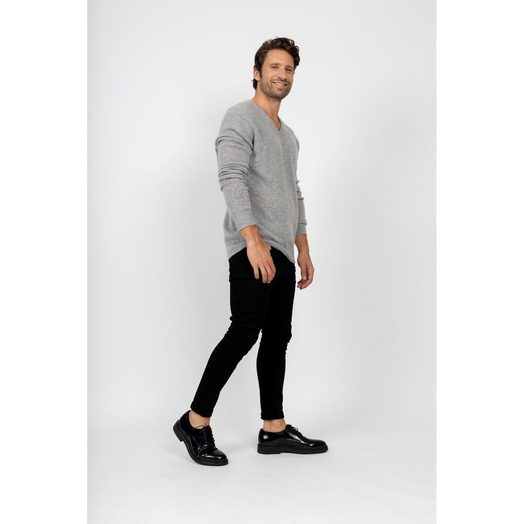 Pull Col V Enzo Gris Chine, 100% Cachemire, 4 Fils, Jersey, 332Gr - Homme - Perfect Cashmere - The Bradery