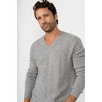 Pull Col V Enzo Gris Chine, 100% Cachemire, 4 Fils, Jersey, 332Gr - Homme - Perfect Cashmere - The Bradery