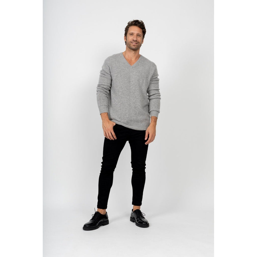 Pull Col V Enzo Gris Chine, 100% Cachemire, 4 Fils, Jersey, 332Gr - Homme - Perfect Cashmere - The Bradery