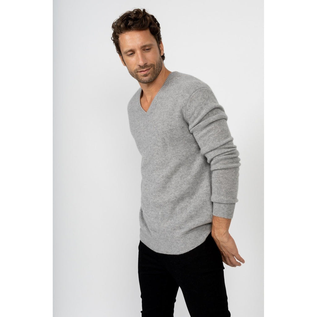 Pull Col V Enzo Gris Chine, 100% Cachemire, 4 Fils, Jersey, 332Gr - Homme - Perfect Cashmere - The Bradery