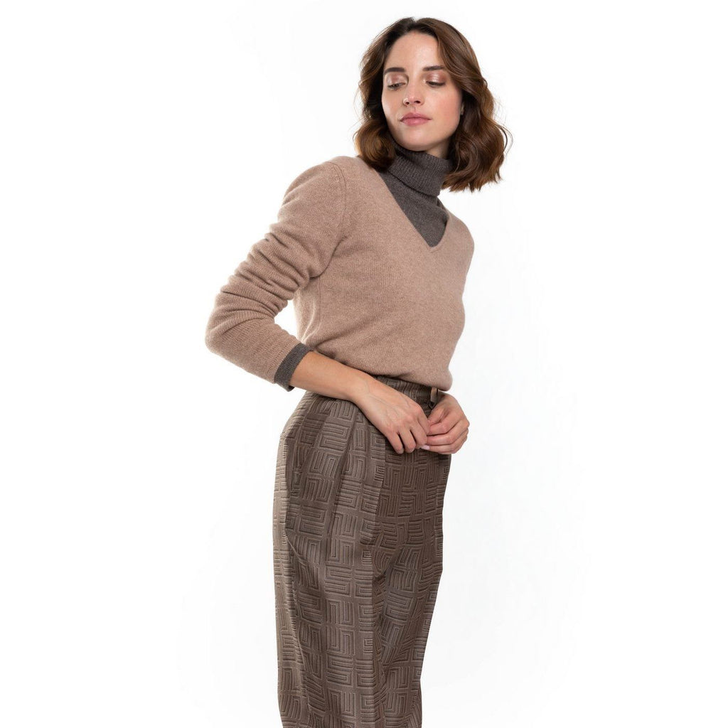 Pull Col V Gaby Camel, 100% Cachemire, 4 Fils, Jersey - Femme - Perfect Cashmere - The Bradery