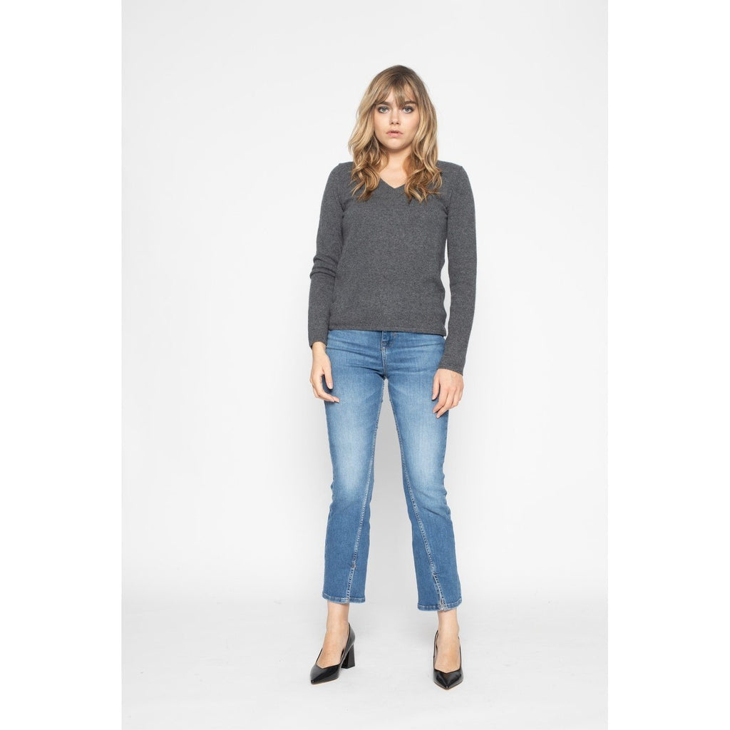 Pull Col V Shannon Gris Sombre, 100% Cachemire, 2 Fils, Jersey - Femme - Perfect Cashmere - The Bradery