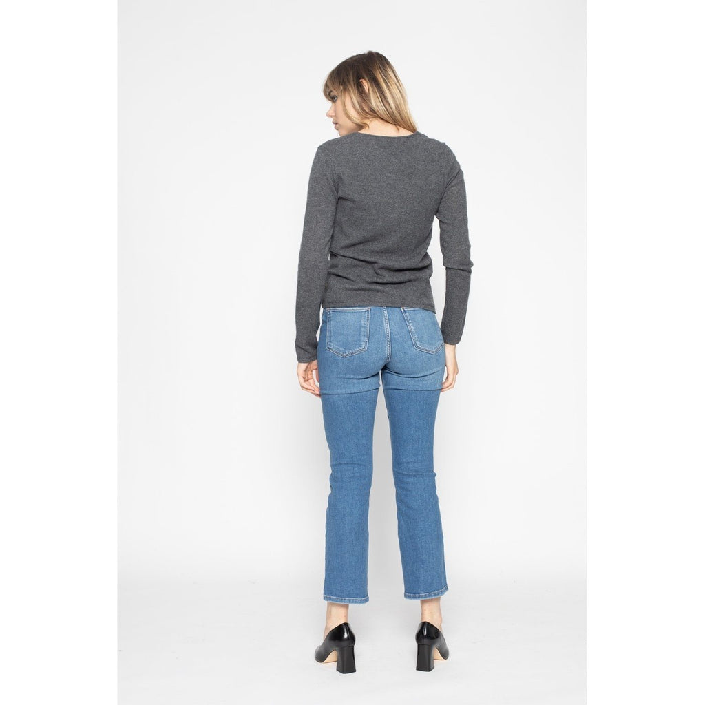 Pull Col V Shannon Gris Sombre, 100% Cachemire, 2 Fils, Jersey - Femme - Perfect Cashmere - The Bradery