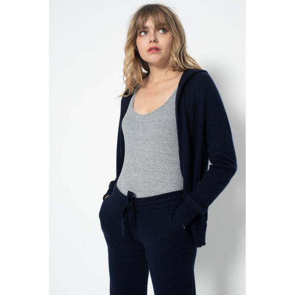 Pull Zippé A Capuche Emma Marine, 100% Cachemire, 2 Fils, Jersey - Femme - Perfect Cashmere - Perfect Cashmere* - The Bradery