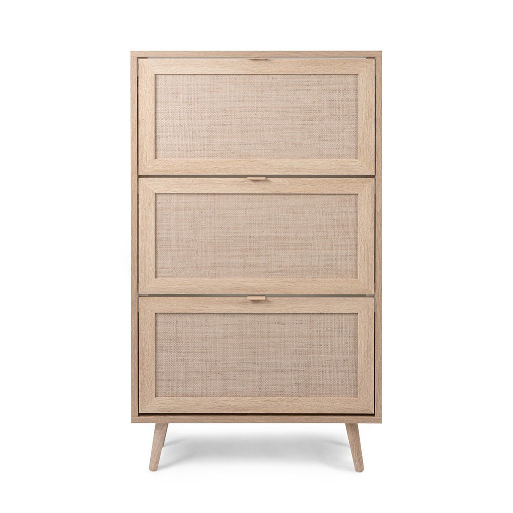 Rangement Chaussures 3 Portes L70 cm - Impression Rotin - Bali - Décor Bois