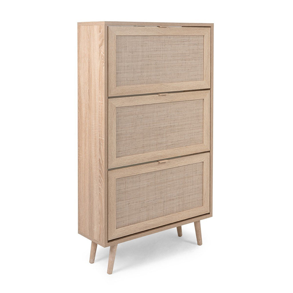 Rangement Chaussures 3 Portes L70 cm - Impression Rotin - Bali - Décor Bois