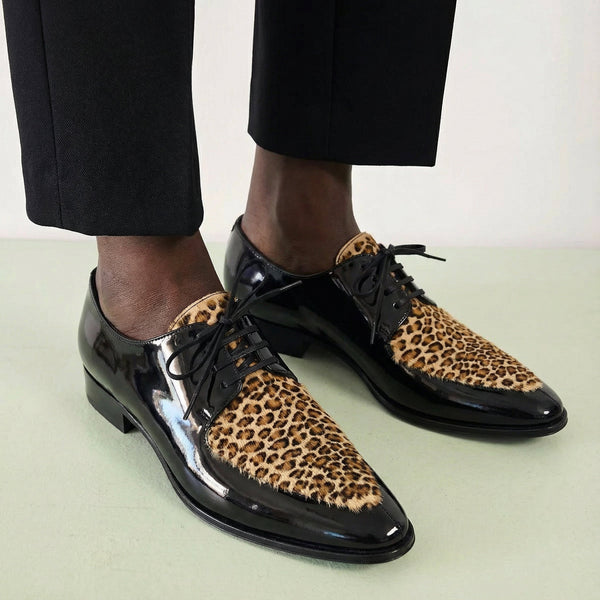 Céline Derbies Bout Pointu Vernis Noir & Léopard, Hedi Slimane Ss20