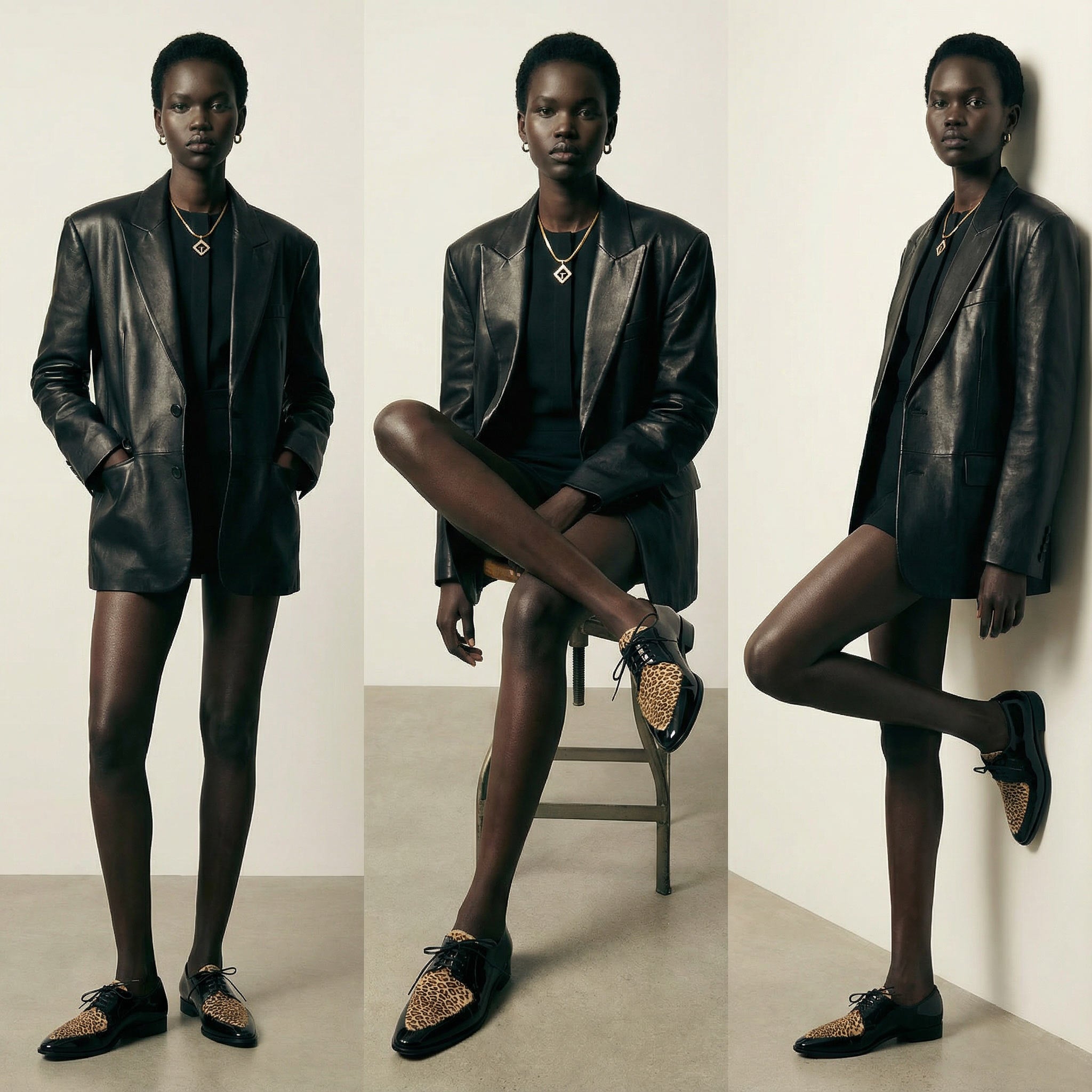 Céline Derbies Bout Pointu Vernis Noir & Léopard, Hedi Slimane Ss20