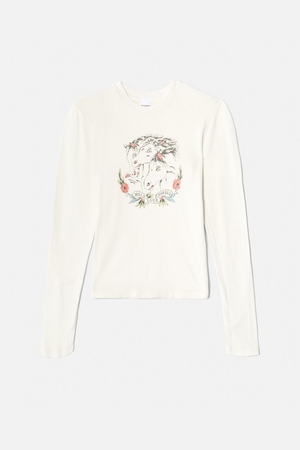 T-Shirt 90S Baby Long Sleeve Hold Your Horses - Vintage White