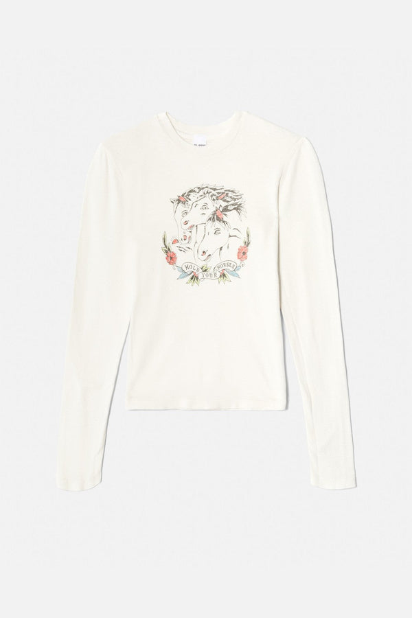 T-Shirt 90S Baby Long Sleeve Hold Your Horses - Vintage White