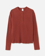 T-Shirt Henley Thermal Long Sleeve - Brick