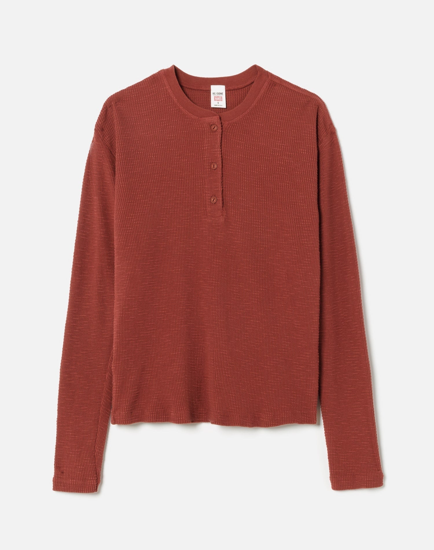 T-Shirt Henley Thermal Long Sleeve - Brick