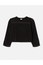 T-Shirt Cropped Varsity - Black With Cream Sti