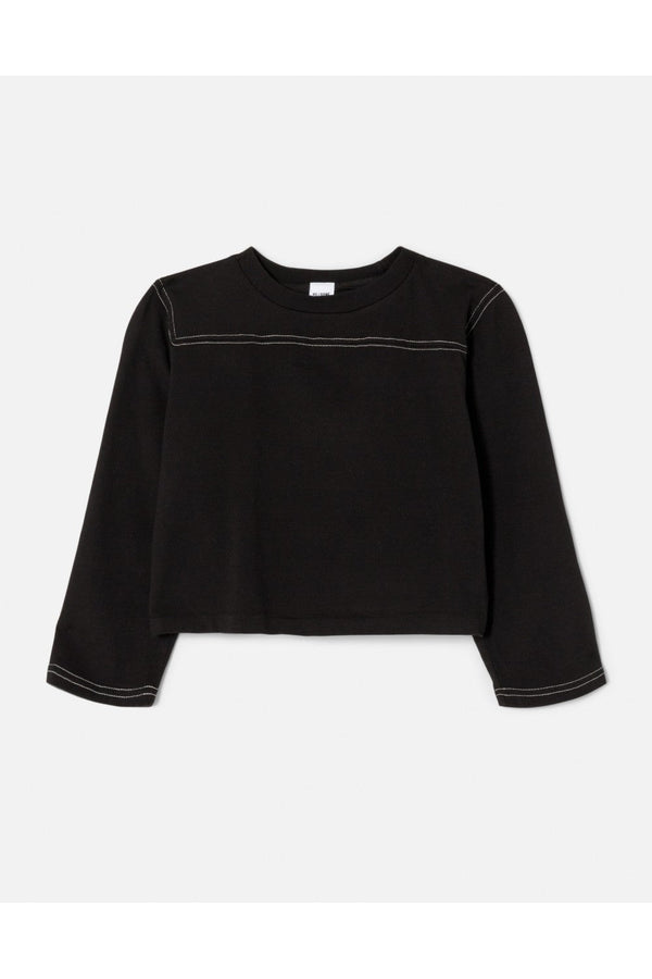 T-Shirt Cropped Varsity - Black With Cream Sti