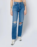 Jean 90S High Rise Loose - Washed Indigo W/ Rip