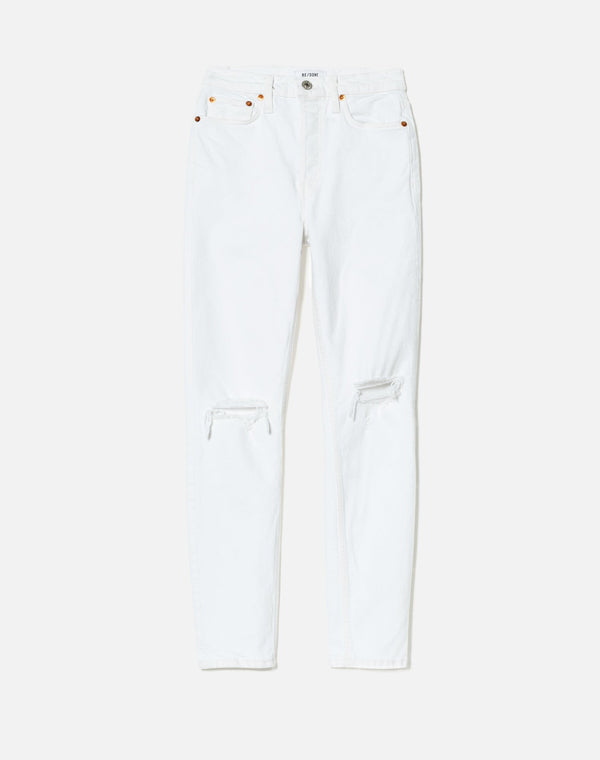 Jean 90S High Rise Ankle Crop - White Destroyed