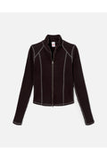 Top Zip Front Long Sleeve - Black With Charcoal