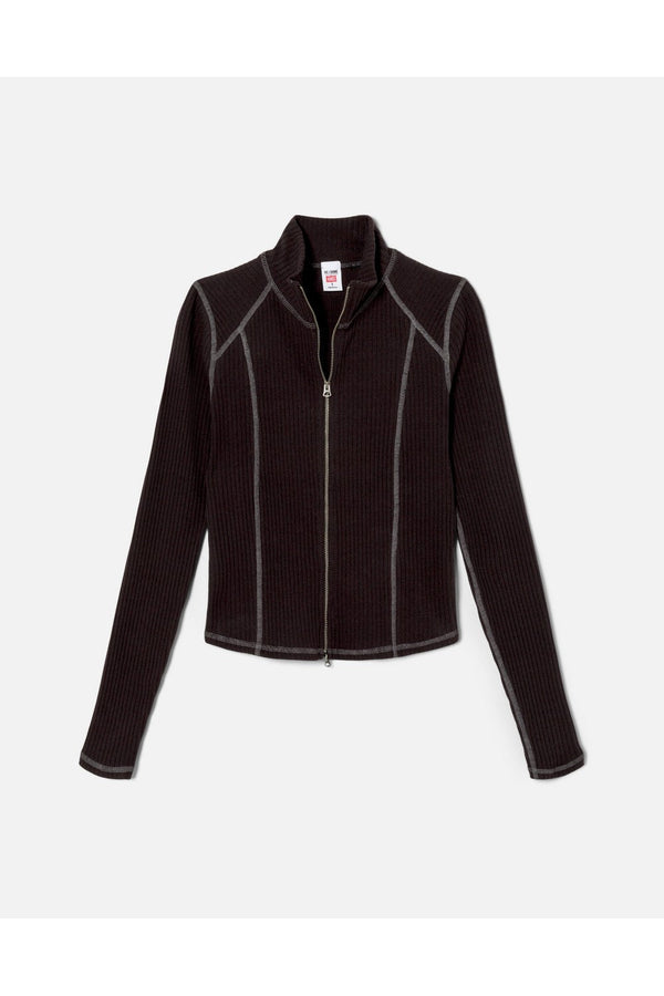 Top Zip Front Long Sleeve - Black With Charcoal