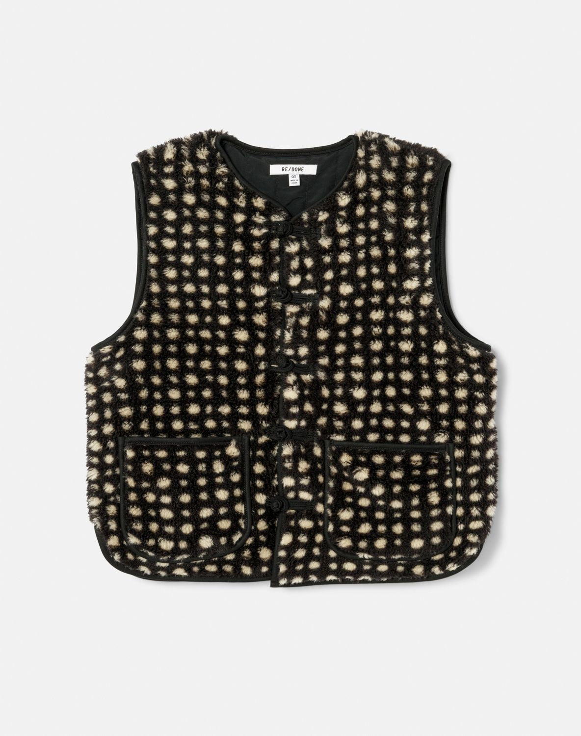Top Knot Front Sherpa Vest - Black And Ivory Dot