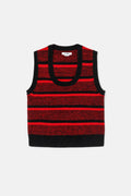 Top U Neck Sweater Vest - Red Black Stripe