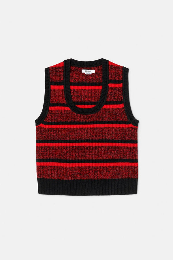 Top U Neck Sweater Vest - Red Black Stripe