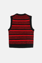 Top U Neck Sweater Vest - Red Black Stripe