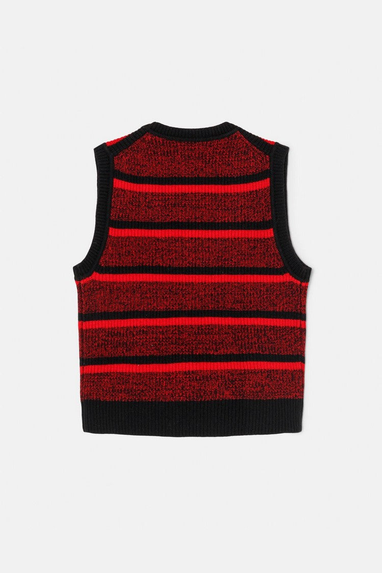 Top U Neck Sweater Vest - Red Black Stripe