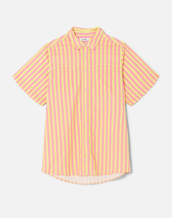 Robe Oversized Shirt - Pink Yellow Stripe